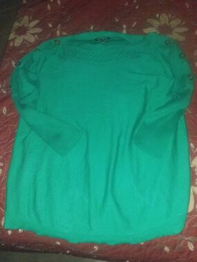 Women's Green Button-Shoulder Sweater